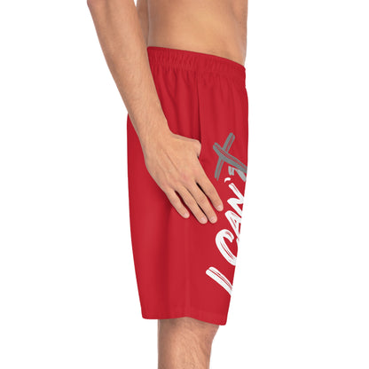 I Can't Classic White Print~~Men's Red Board Shorts