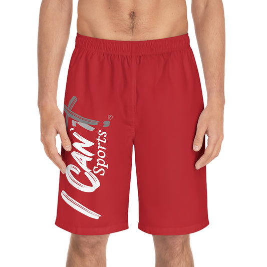 I Can't Sports~~Red Men's Board Shorts White Print