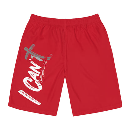 I Can't Classic White Print~~Men's Red Board Shorts
